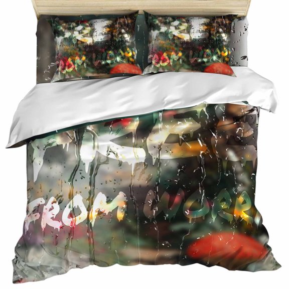 Funny Set of 4 Bedding Quilt Covers, Modern Abstract Glass Chic Rains 4-Piece Bed Sheet Set with Extra Soft Bed Sheets Quilt Cover Pillowcase, Twin