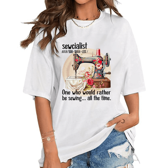 Funny Sewing Dictionary Crafter Graphic Womens T Shirt Short Sleeve Print Tees Cotton Round Neck Tops White,4XL