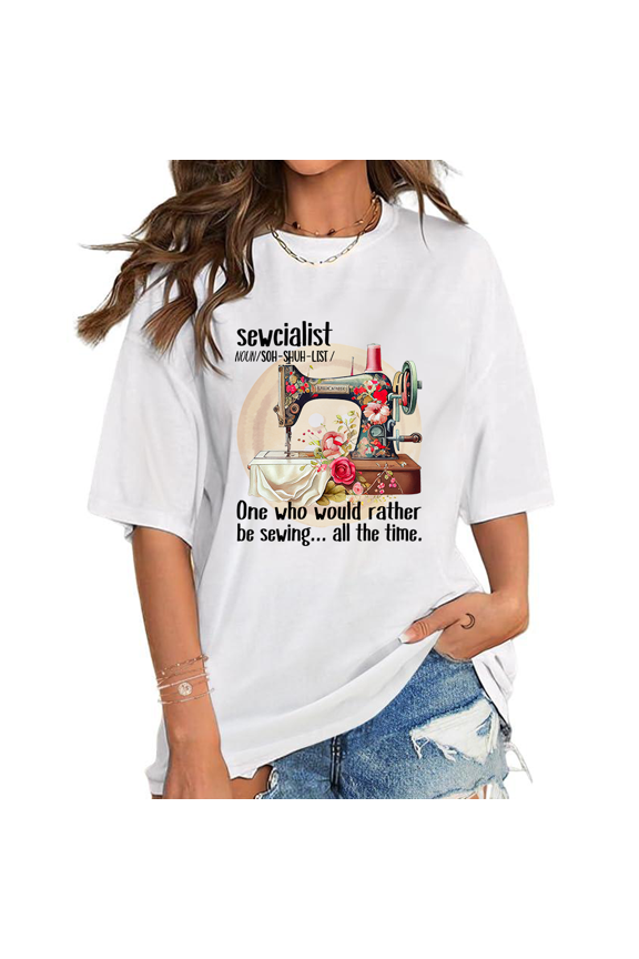 Funny Sewing Dictionary Crafter Graphic Womens T Shirt Short Sleeve Print Tees Cotton Round Neck Tops White,L