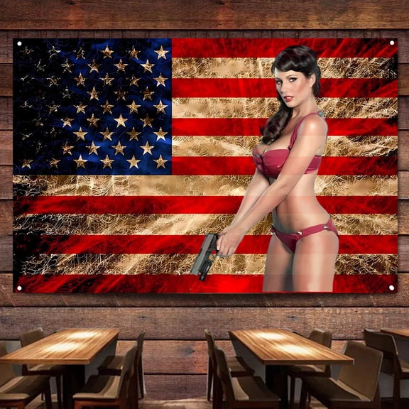 Funny Sexy female killer Poster Wall Chart 38" x 57" Vintage American Flag Wall Art Banner