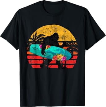Funny Shaka Aloha Bigfoot Surfing Retro Hawaii Surfer Lover T-Shirt