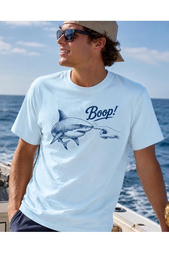 Funny Shark Graphic T-Shirt, Great White Shark Meme Tee, Retro Beach Vacation Shirt, Coastal Ocean Animal Casual Top