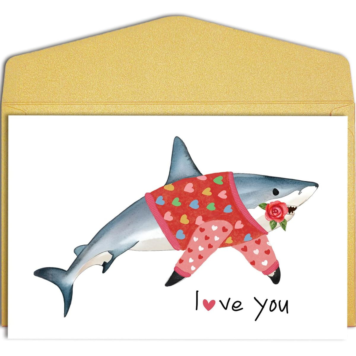 Funny Shark Love Card "I Love You" Greeting Card with Cute Shark in Sweater Design Envelope Included, Perfect for Anniversaries, Birthdays, and Romantic Occasions