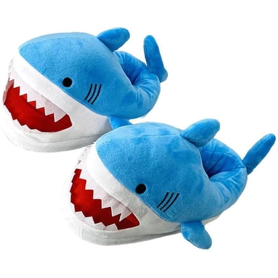 Funny Shark Plush Slippers Home Decorations, Blue Novelty Animal House Shoes, Slip-On Winter Warm Indoor Bedroom Slippers for Men & Women