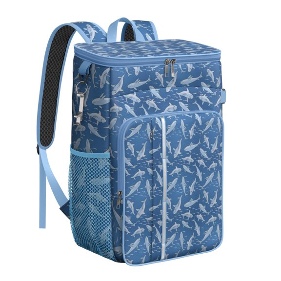 Funny Shark Print Backpack Cooler, Leakproof Insulated Cooler Bag, Waterproof Lunch Backpack for Kids, Fishing Trips, Travel, Camping