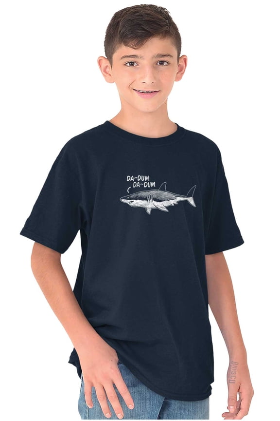 Funny Shark Soundtrack Da Dum Da Dum Crewneck T Shirts Boy Girl Teen Brisco Brands S