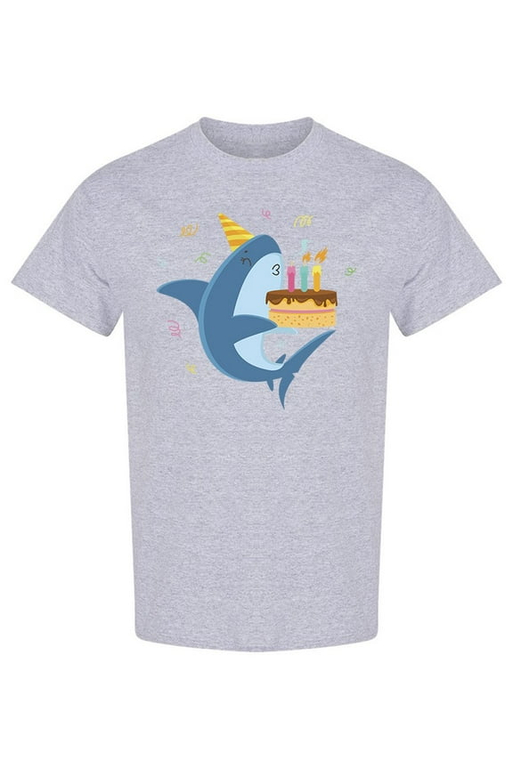 Funny Shark With Birthday Cake T-Shirt Men -Image by Shutterstock, Male Medium