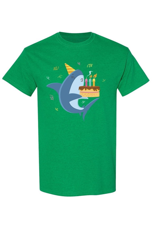 Funny Shark With Birthday Cake T-Shirt Men -Image by Shutterstock, Male Medium