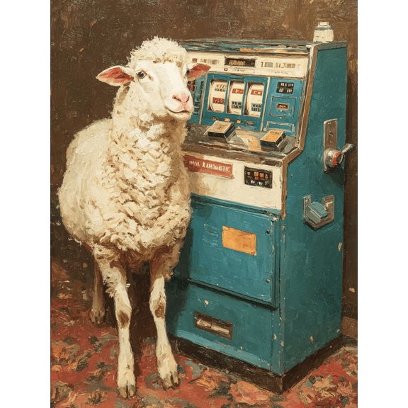 Funny Sheep Playing Slot Machine Canvas Whimsical Farmhouse Living Wall Decor