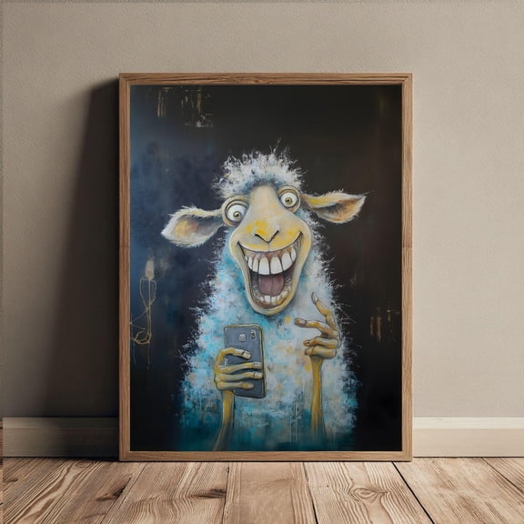 Funny Sheep Wall Art Meme Animal Poster Quirky Bathroom Decor Humorous Art Print Weird Animal Painting Modern Wall Art Poster, Poster Only