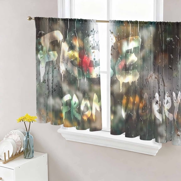 Funny Sheer Curtains 45 Inch Length 2 Panels Set, Modern Abstract Glass Chic Rains Voile Window Treatment Rod Pocket Small Kitchen Curtains Drapes for Bedroom 52"x45"x2