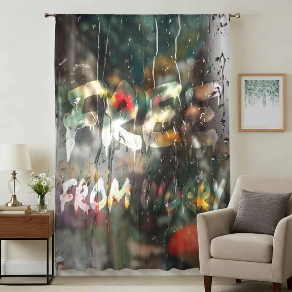 Funny Sheer Curtains 45 Inches Long, Modern Abstract Glass Chic Rains Light Filering Curtains, Breathable Simi Curtain Privacy Drapes for Kitchen Bathroom Lightweight Small Window Treatment