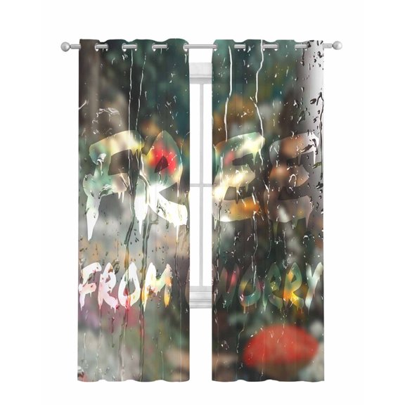 Funny Sheer Curtains 84 Inch Length 2 Panels Set for Living Room/Bedroom, Modern Abstract Glass Chic Rains Kitchen Curtains with Grommet Semi-Sheer Curtains Drapes Voile Window Treatments 52"x84"x2