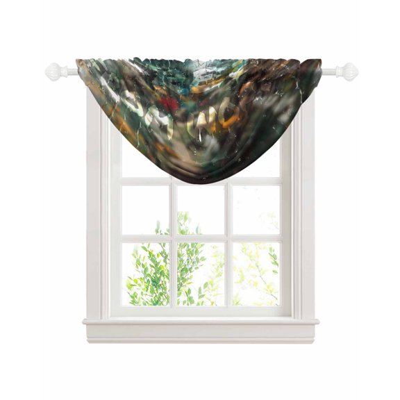 Funny Sheer Waterfall Valance Curtains for Window, Modern Abstract Glass Chic Rains Rod Pocket Sheer Topper Swag Curtains for Living Room, Kitchen 38.5"W x 47.2"L, 1 Panel