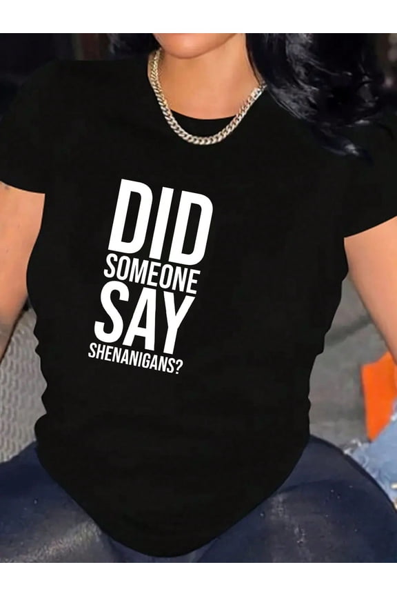 Funny Shenanigans Quote Casual Women Graphic Short Sleeve T-Shirt