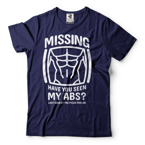 Funny Shirt Missing Abs Shirt Gym Joke Shirt Gym Gifts Fitness Workout Shirt Bodybuilding Gift Tee (XX-Large Navy Blue)