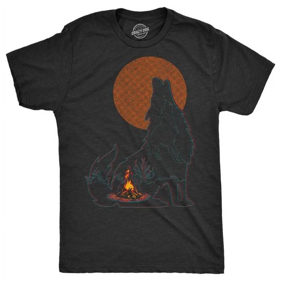 Funny Shirts Campfire Wolf Nature Graphic Tee Men