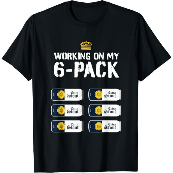 Funny Shirts - Working On My 6 Pack Beer Abs Fitness Satire T-ShirtMen and women, Black T-shirt, size: Extra large S-4XL
