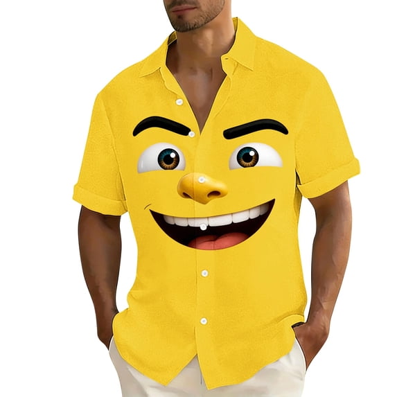 Funny Shirts for Men Short Sleeve Button Down Hawaiian Shirt Summer Beach Face Expression Vacation Tops Short Sleeve Button Down Aloha Top