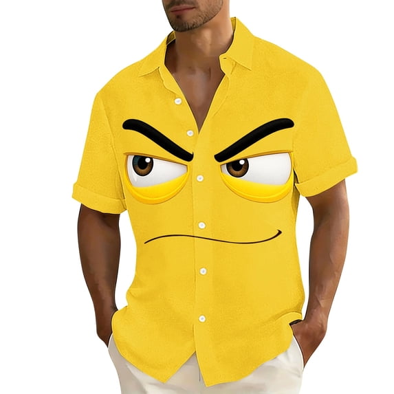 Funny Shirts for Men Short Sleeve Button Down Hawaiian Shirt Summer Beach Face Expression Vacation Tops Short Sleeve Button Down Aloha Top