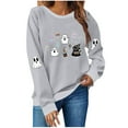 thumbnail image 1 of Funny Shirts for Women Halloween Ghost Crew Neck Sweatshirts Loose Fleece Lined Cute Graphic Pullover Tops Gray, 2XL, 1 of 5