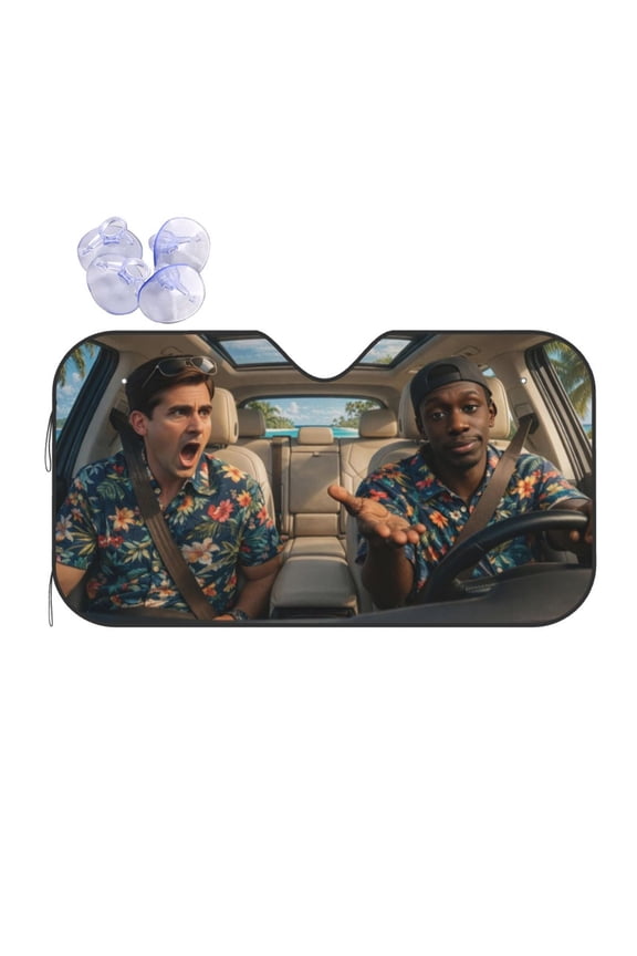Funny Shocked vs Chill Meme Car Windshield Sunshade, Hilarious Hawaiian Shirt Guys Driving Design, UV Protection Heat Reflector, Universal Fit for Sedan SUV Truck, Unique Gag Gift