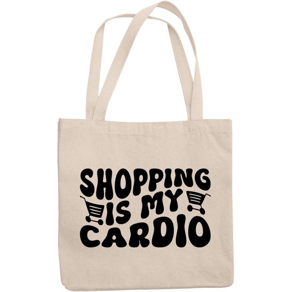 Funny Shopping Is My Cardio, Work Out Humor Quote, Groovy Retro Wavy Text Merch Gift, 12oz Canvas Tote Bag