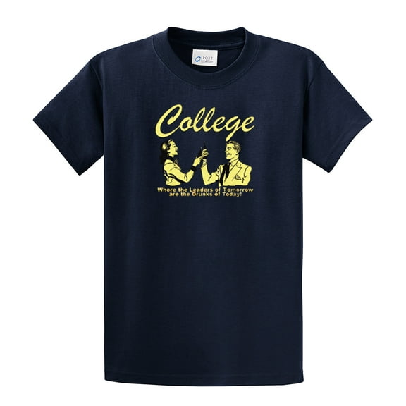 Funny Short Sleeve T-shirt College Leaders of Tomorrow Drunks of Today-Navy-Medium