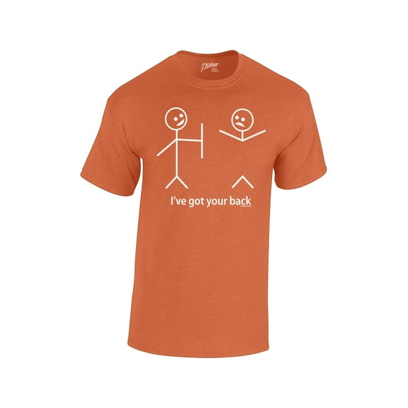 Funny Short Sleeve T-shirt I've Got Your Back Stick Figures Humorous Sarcastic Phrases Novelty Short Sleeve T-shirt-Antiqueorange-Medium