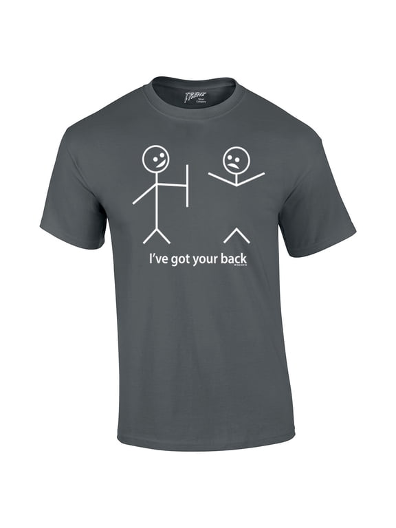 Funny Short Sleeve T-shirt I've Got Your Back Stick Figures Humorous Sarcastic Phrases Novelty Short Sleeve T-shirt-Charcoal-Large