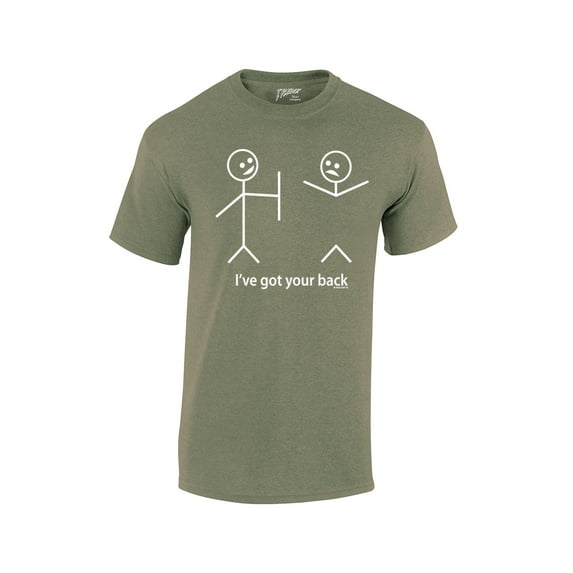 Funny Short Sleeve T-shirt I've Got Your Back Stick Figures Humorous Sarcastic Phrases Novelty Short Sleeve T-shirt-Heathermilitary-Small