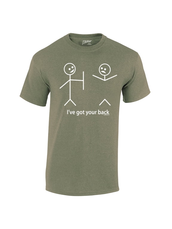 Funny Short Sleeve T-shirt I've Got Your Back Stick Figures Humorous Sarcastic Phrases Novelty Short Sleeve T-shirt-Heathermilitary-XXL