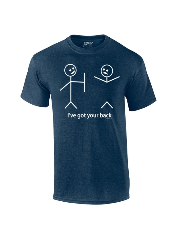 Funny Short Sleeve T-shirt I've Got Your Back Stick Figures Humorous Sarcastic Phrases Novelty Short Sleeve T-shirt-Heathernavy-Medium