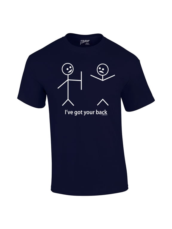 Funny Short Sleeve T-shirt I've Got Your Back Stick Figures Humorous Sarcastic Phrases Novelty Short Sleeve T-shirt-Navy-XXL