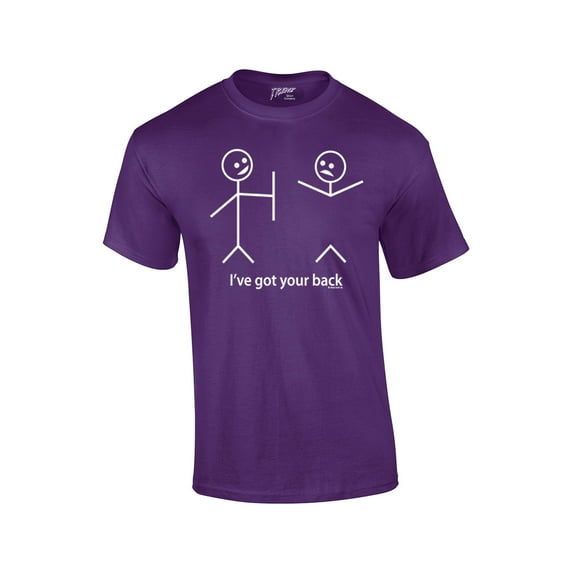 Funny Short Sleeve T-shirt I've Got Your Back Stick Figures Humorous Sarcastic Phrases Novelty Short Sleeve T-shirt-Purple-XL