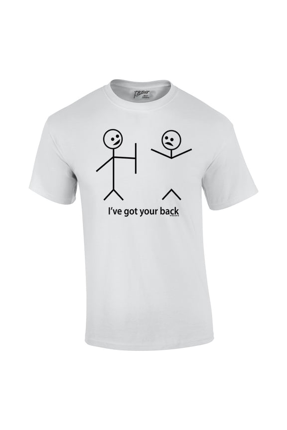 Funny Short Sleeve T-shirt I've Got Your Back Stick Figures Humorous Sarcastic Phrases Novelty Short Sleeve T-shirt-White-Medium