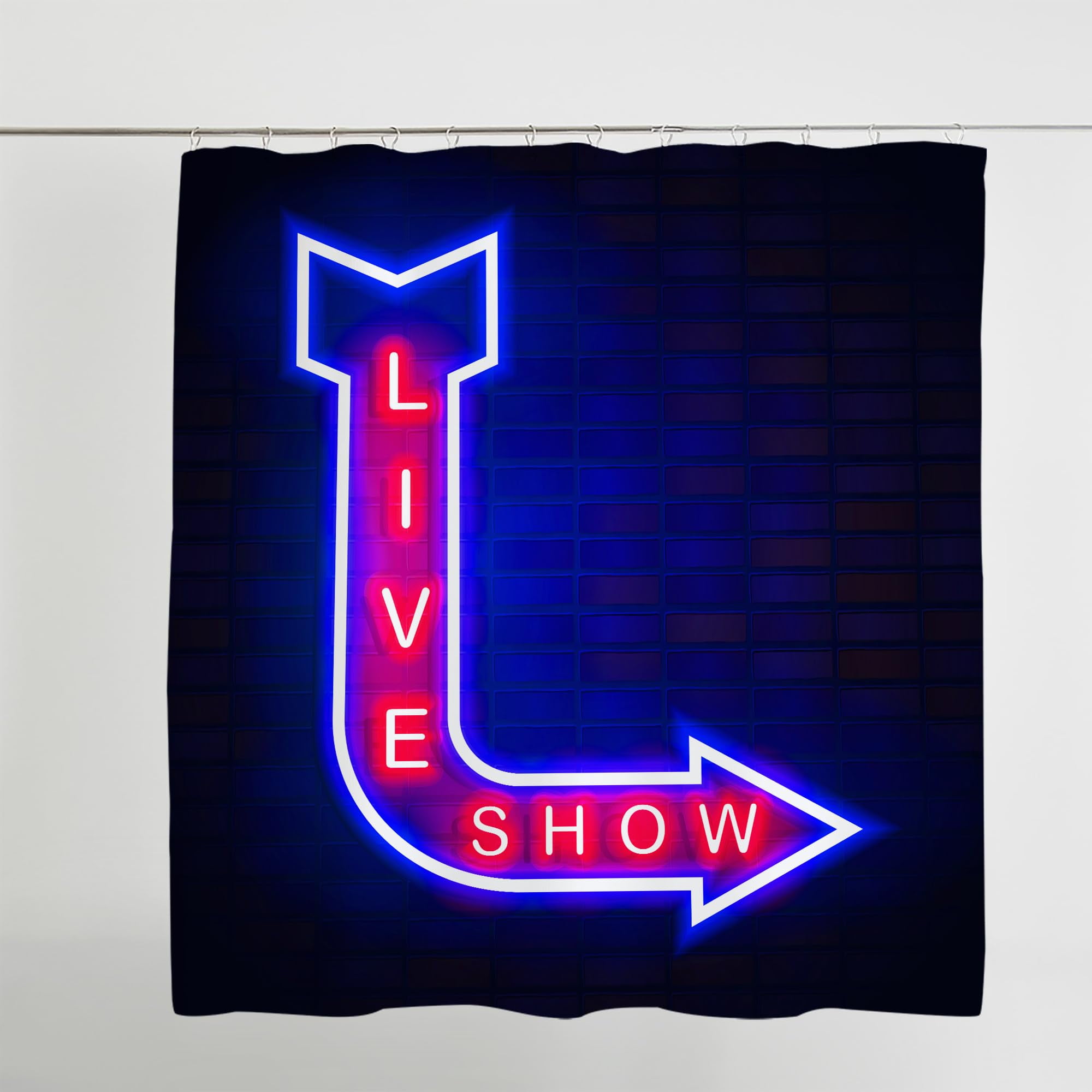 Funny Shower Curtain for Bathroom, Fun Neon Signs Live Show Fabric Shower Curtains Set, Cool Design Restroom Decor Accessories Hooks Included 70X70inches