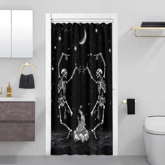 Funny Shower Curtain for Bathroom Set Stall Harf Mini Size Stand up Standing Skull Goth Living Room Skeleton Fun Bath Curtain 36 x 72 Inch Decorative Polyester Fabric Cloth Waterproof Decor