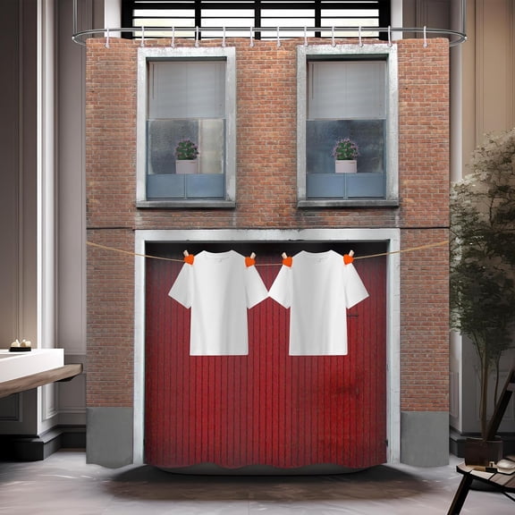 Funny Shower Curtain Brick Wall Shower Curtain Cute Brick Wall Abstract Drying Clothes Art Modern Red Brown Brick Wall House Face Pattern Interesting Bath Decor Set with 12 Hooks 72x72 Inches