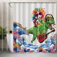 thumbnail image 1 of Funny Shower Curtain, Cool Unicorn Riding Dinosaur in Japanese Kanagawa Waves Shower Curtains for Boys Teens, Blue Fabric Hilarious Shower Curtain 12PCS Hooks,69X70IN, 1 of 4
