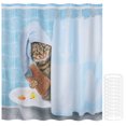 thumbnail image 1 of Funny Shower Curtain Cute Bathing Cat Shower Curtain Waterproof Polyester Fabric Washable Bathroom Decor Accessories for Home Apartment, 1 of 10