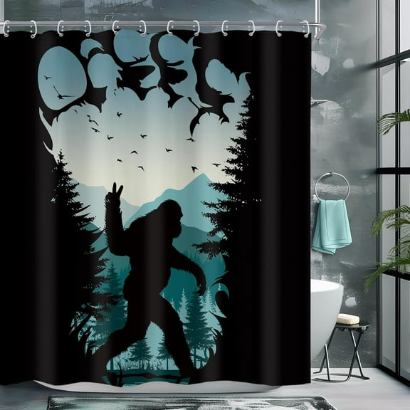 Funny Shower Curtain Rustic Monkey Mountain Rainforest Multicolor Cool Hilarious Wild Animal Silhouette Shadow Nature Bathroom Decor Fabric Polyester Waterproof 12 Pack Hooks 60Wx72H Inch