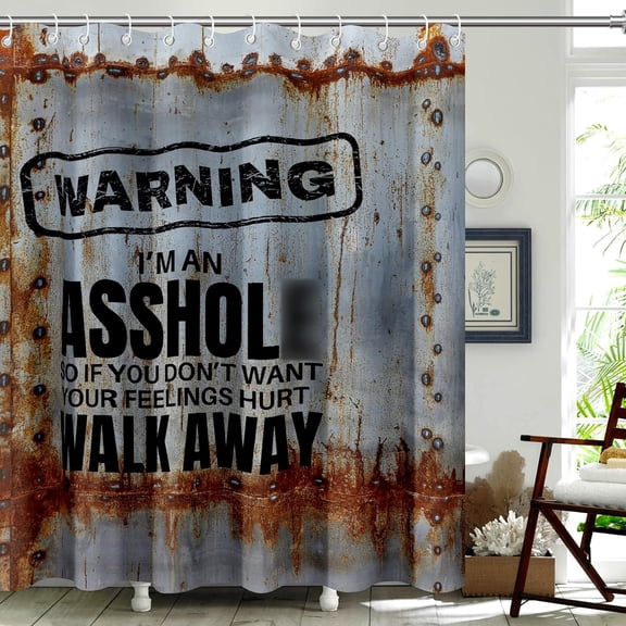 Funny Shower Curtain Rusty Tin Style Jokes from Husband and Boyfriend Waterproof Bathroom Decor Shower Curtains Set with Hooks 72" X 72"