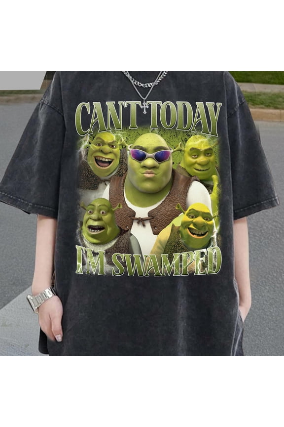 Funny Shrek Meme Shirt - "Can't Today I'm Swamped" Unisex Comfort Colors Tee, Dark Oversized T-Shirt