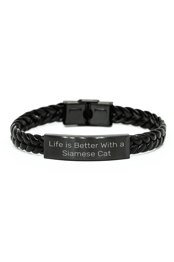 Funny Siamese Cat Gifts for Friends from Men - Interlaced Leather Bracelet, Life Is Better With A Siamese Cat Inspired Graduation Unique Gifts