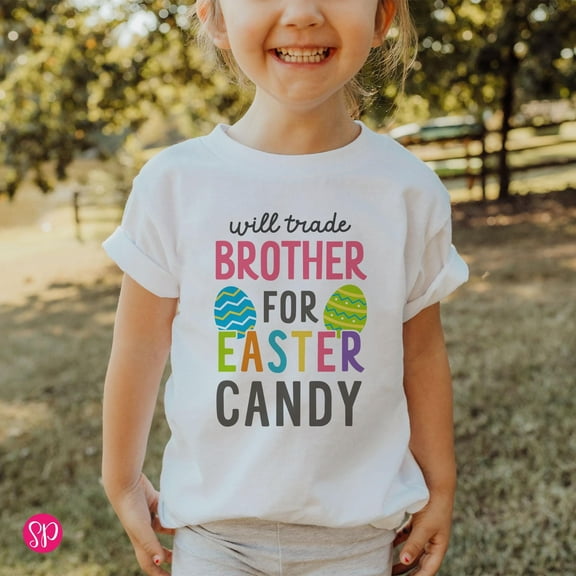 Funny Sibling Easter Toddler T-Shirt, Will Trade Brother For Easter Candy Toddler T-Shirt, Toddler Easter Graphic Tee TODDLER SHORT SLEEVE TEE BELLA CANVAS 3001T