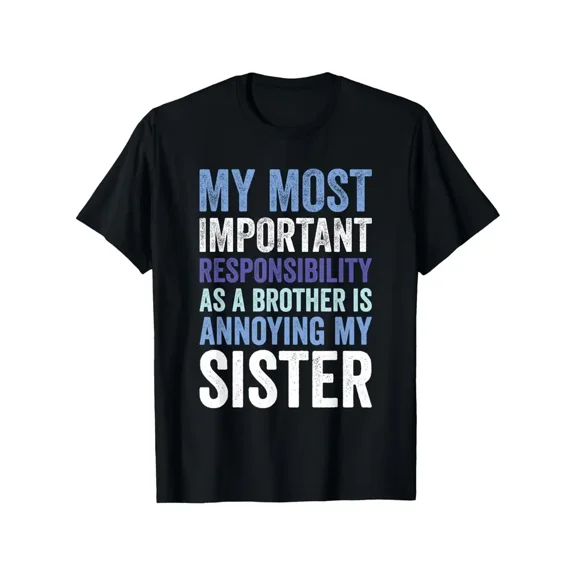 Funny Siblings Rivalry "Annoying My Sister" Graphic T-Shirt for Men - 100% Cotton Casual Crew Neck Tee with Humorous Print, Machine Washable, Sizes S-XXXL, Funny T Shirts