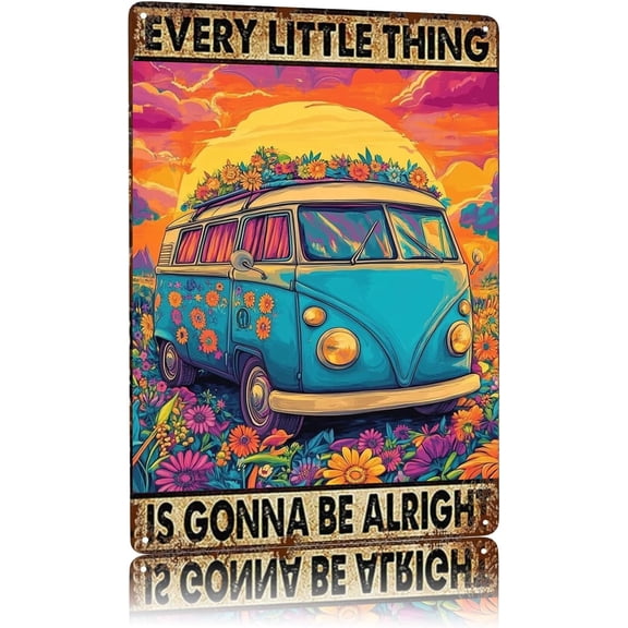 Funny Sign Every Little Thing Is Gonna Be Alright Metal Tin Sign Retro Wall Decor for Kitchen Cafe Garage Bedroom Bar Pubs 12×8 Inch
