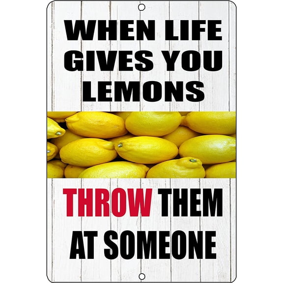 Funny Sign Metal Tin Sign Home BAr Kitchen When Life Gives You Lemons Throw Them at Someone