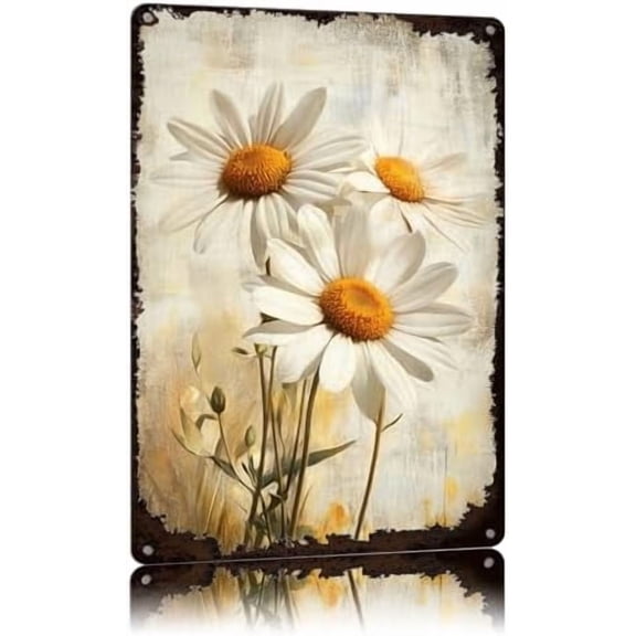 Funny Sign White Daisy Flowers Metal Tin Sign Retro Wall Decor for Kitchen Cafe Yard Gate Garden Home 128 Inch